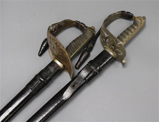 Two officers dress swords and scabbards